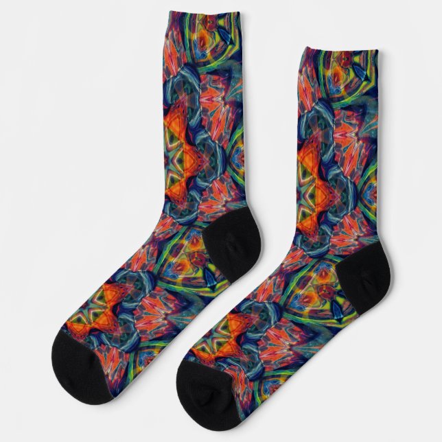 Psychedelisch farbiges Kaleidoskop-Muster Socken (Linkes Detail)