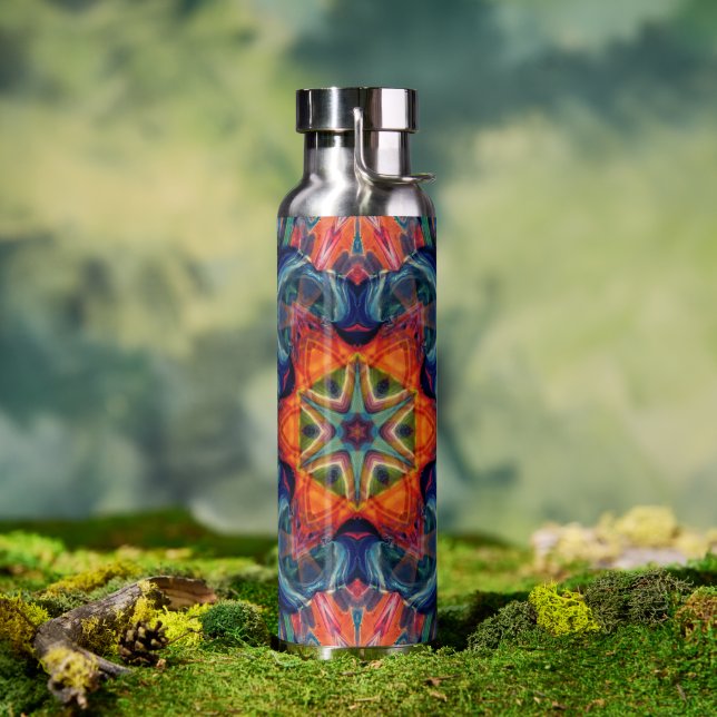 Psychedelisch farbiges Kaleidoskop-Muster Trinkflasche (Außenbereich)