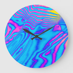 Psychedelisch gestreiftes Zebra: Neon Fluorescent Große Wanduhr