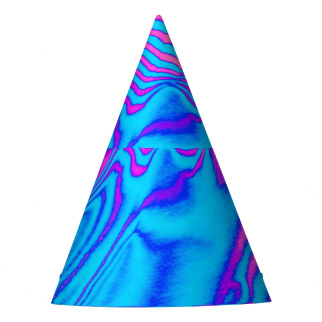 Psychedelisch gestreiftes Zebra: Neon Fluorescent  Partyhütchen (Vorderseite)