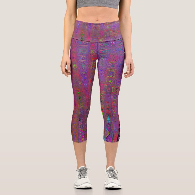 Psychedelisch Groovy Magenta Retro AtomWaves Capri Leggings (Vorderseite)