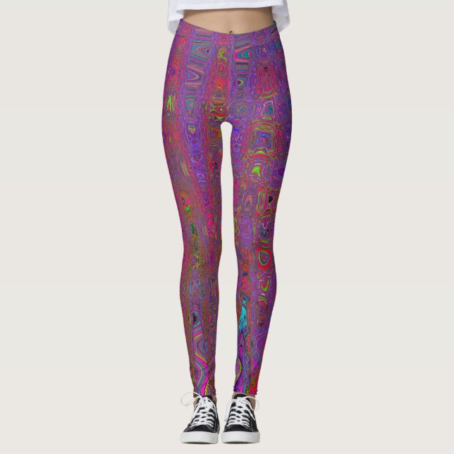 Psychedelisch Groovy Magenta Retro AtomWaves Leggings (Vorderseite)