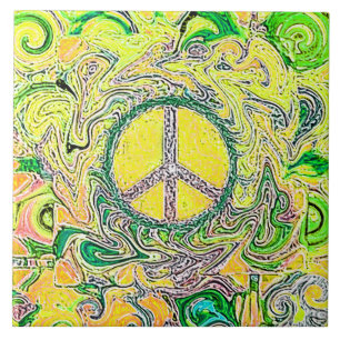 Psychedelisch Groovy Trippy Feines Friedenszeichen Fliese