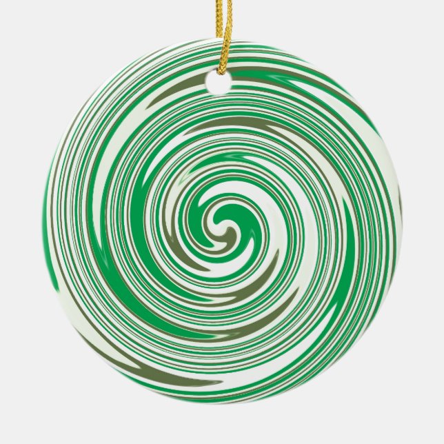 Psychedelisch-grünes Pinwheel-Design Keramikornament (Vorne)
