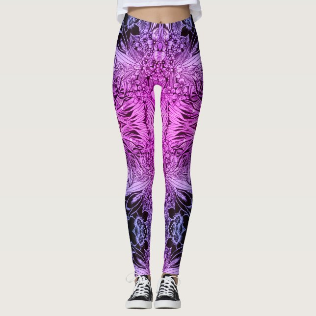 Psychedelisch-hawaiischer Dschungel Tattoos-Blumen Leggings (Vorderseite)