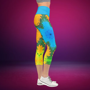 Psychedelisch Hippie Blau Gelb und grüne Leggings