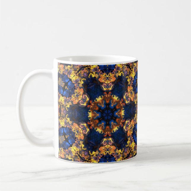 Psychedelisch Hippie Blau und Gelb Kaffeetasse (Links)