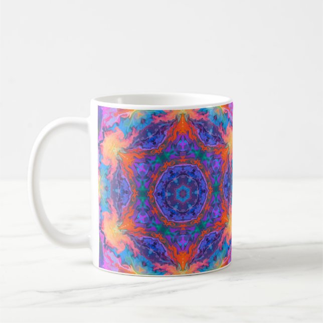 Psychedelisch Hippie Blue Orange und Pink Kaffeetasse (Links)