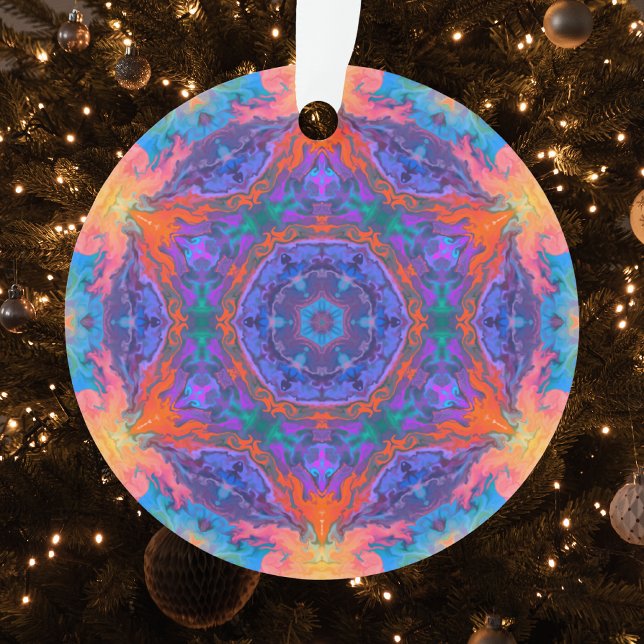 Psychedelisch Hippie Blue Orange und Pink Ornament (Von Creator hochgeladen)