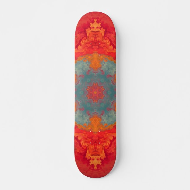 Psychedelisch Hippie Blue Orange und Red Skateboard (Vorne)