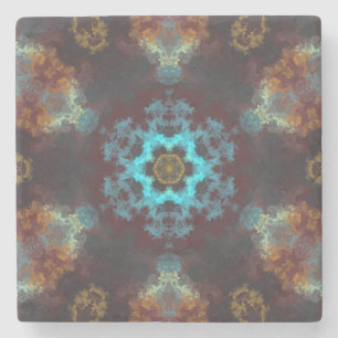 Psychedelisch Hippie Blume Blau Rot und Gelb Steinuntersetzer