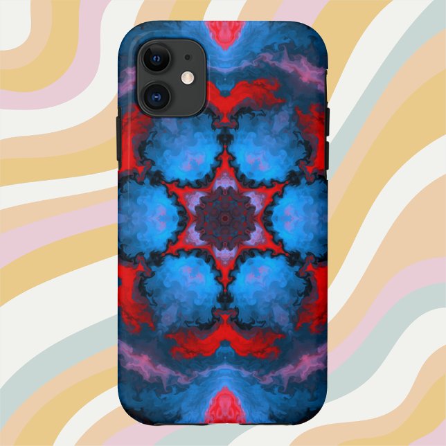 Psychedelisch Hippie Blume Blau und Rot Case-Mate iPhone Hülle (Von Creator hochgeladen)