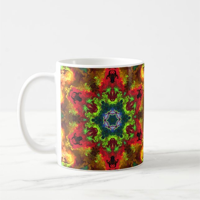 Psychedelisch Hippie Blume Grün Rot und Orange Kaffeetasse (Links)