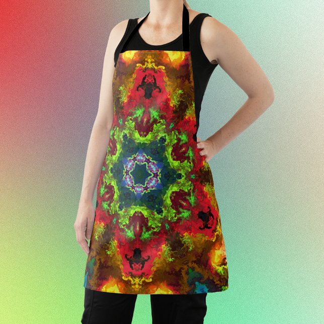 Psychedelisch Hippie Blume Grün Rot und Orange Schürze (Von Creator hochgeladen)