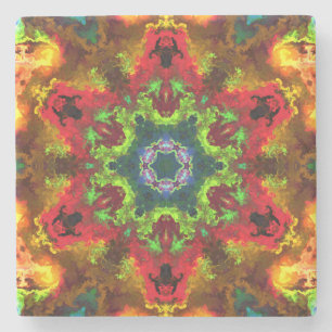 Psychedelisch Hippie Blume Grün Rot und Orange Steinuntersetzer