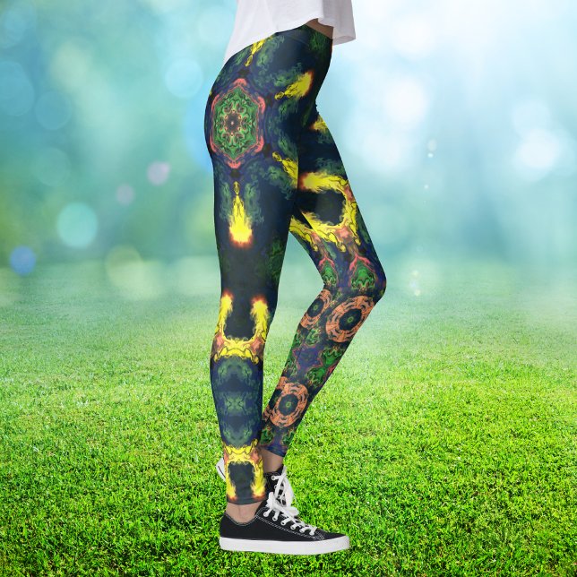 Psychedelisch Hippie Gelb Grün und Blau Leggings (Von Creator hochgeladen)