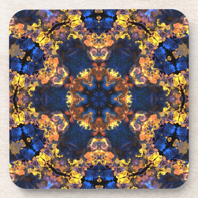 Psychedelisch Hippie Gelb und Blau Getränkeuntersetzer (Vorderseite)