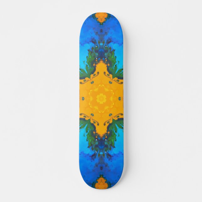 Psychedelisch Hippie Gelb und Blau Skateboard (Vorne)