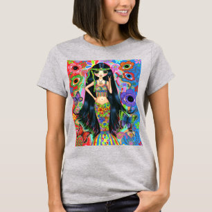 Psychedelisch Hippie Girl Mermaid Peace Sign Big E T-Shirt
