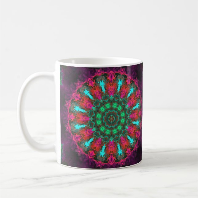 Psychedelisch Hippie Lila rosa und Aquamarin Kaffeetasse (Links)