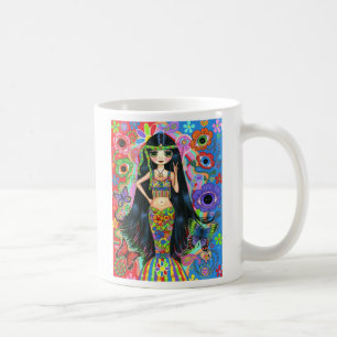 Psychedelisch Hippie Mermaid Girl Doll Peace Sign Kaffeetasse