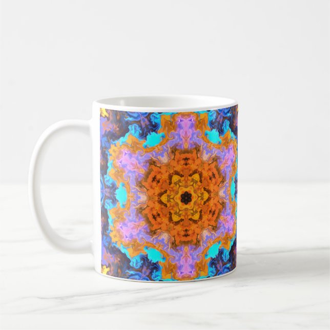 Psychedelisch Hippie Orange Blue und Gelb Kaffeetasse (Links)