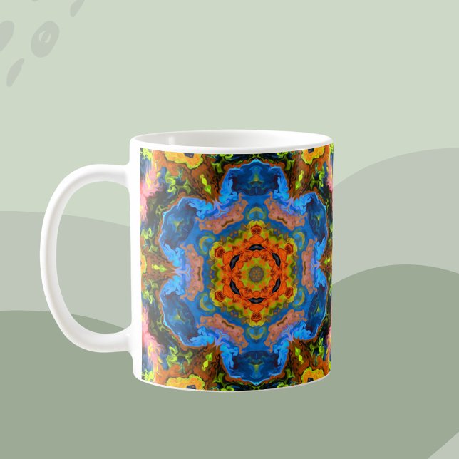 Psychedelisch Hippie Orange Blue und Gelb Kaffeetasse (Von Creator hochgeladen)
