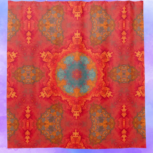 Psychedelisch Hippie Rot und Aquamariner Duschvorh Duschvorhang (Von Creator hochgeladen)