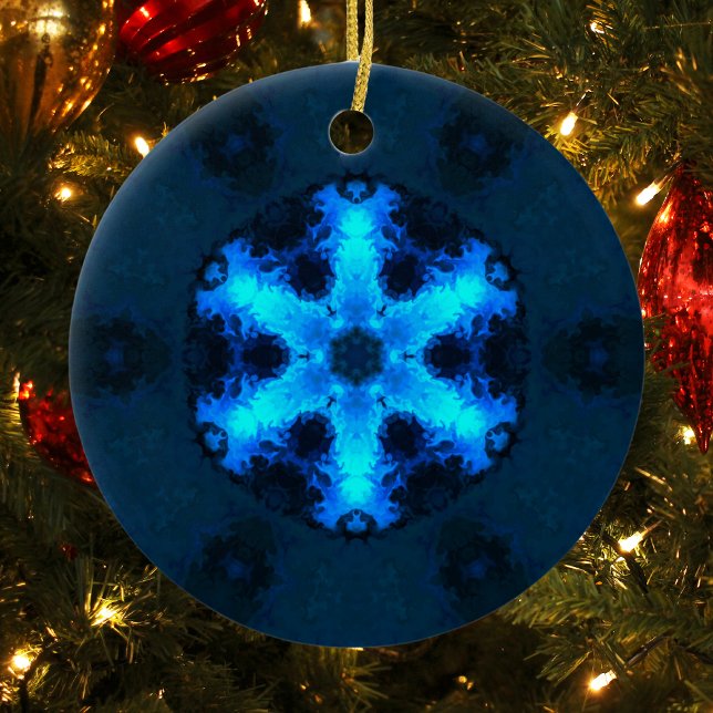Psychedelisch Hippie Snowflake Blue Keramik Ornament (Von Creator hochgeladen)