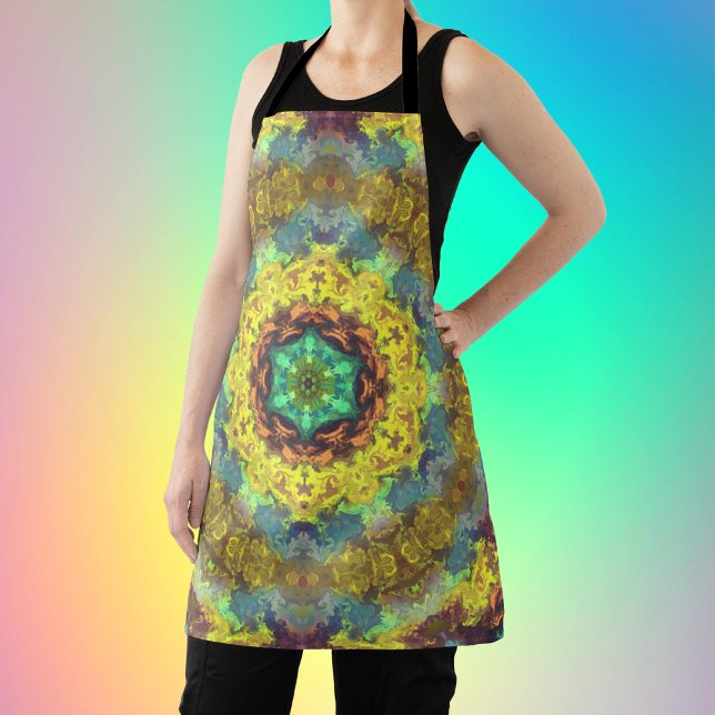 Psychedelisch Hippie Yellow Blue und Green Schürze (Von Creator hochgeladen)