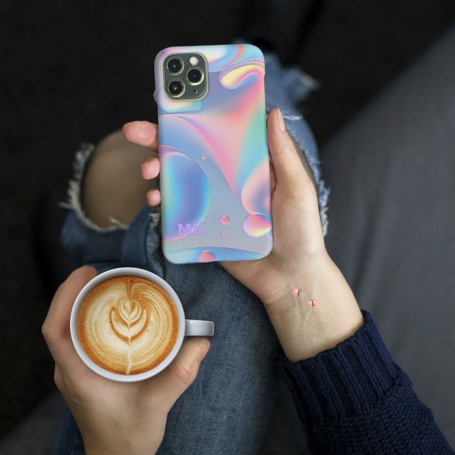 Psychedelisch Hippy Lava Lamp Style Regenbogenblas Case-Mate iPhone Hülle (Personalize your initial/monogram on this pretty, pastel psychedelic bubbles and swirls phone case)