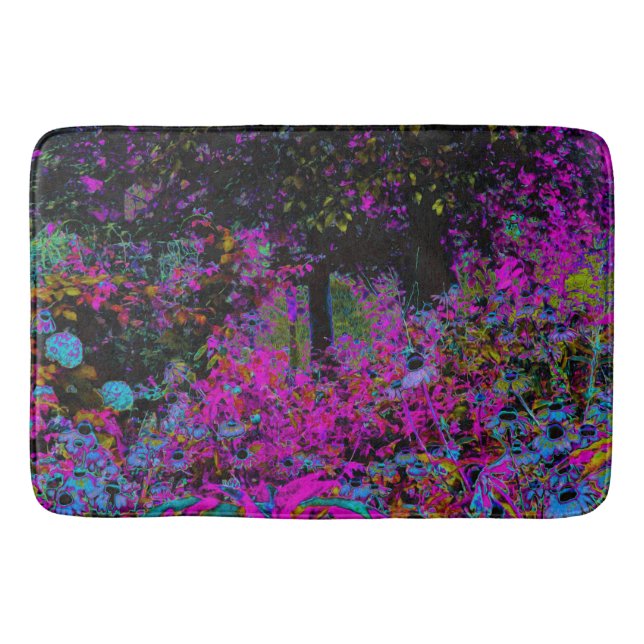 Psychedelisch Hot Pink und Black Garden Sunrise Badematte (Vorderseite)