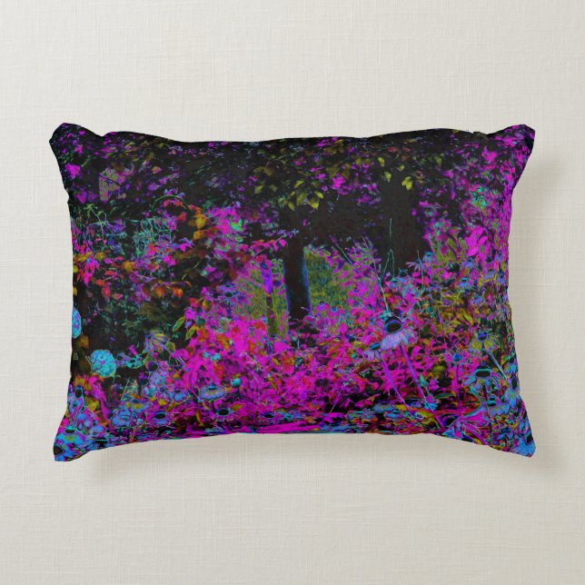 Psychedelisch Hot Pink und Black Garden Sunrise Dekokissen (Vorderseite)