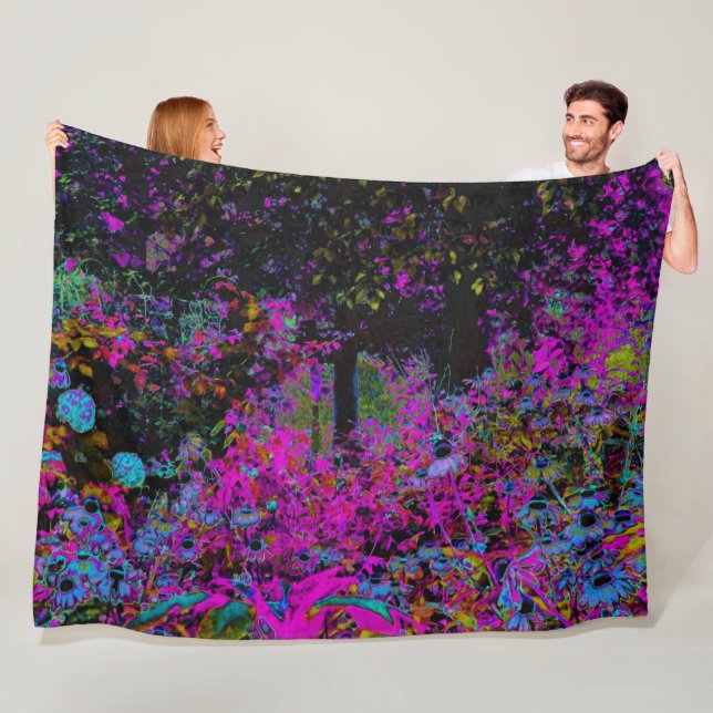 Psychedelisch Hot Pink und Black Garden Sunrise Fleecedecke (Beispiel)