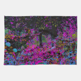 Psychedelisch Hot Pink und Black Garden Sunrise Geschirrtuch