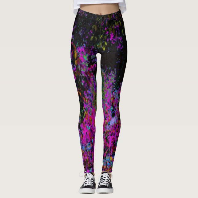 Psychedelisch Hot Pink und Black Garden Sunrise Leggings (Vorderseite)