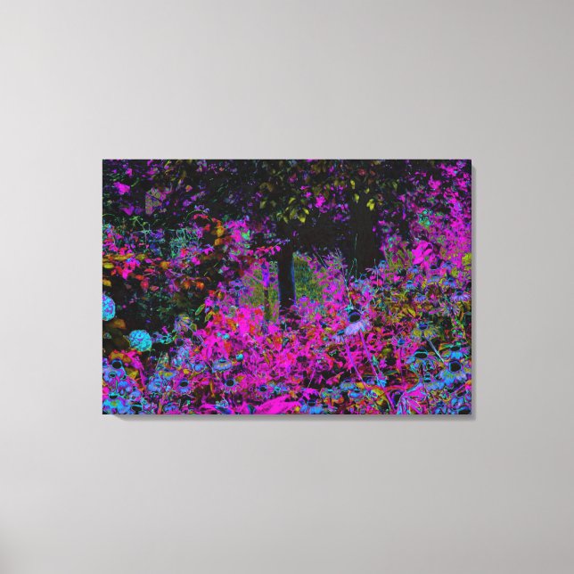 Psychedelisch Hot Pink und Black Garden Sunrise Leinwanddruck (Vorderseite)