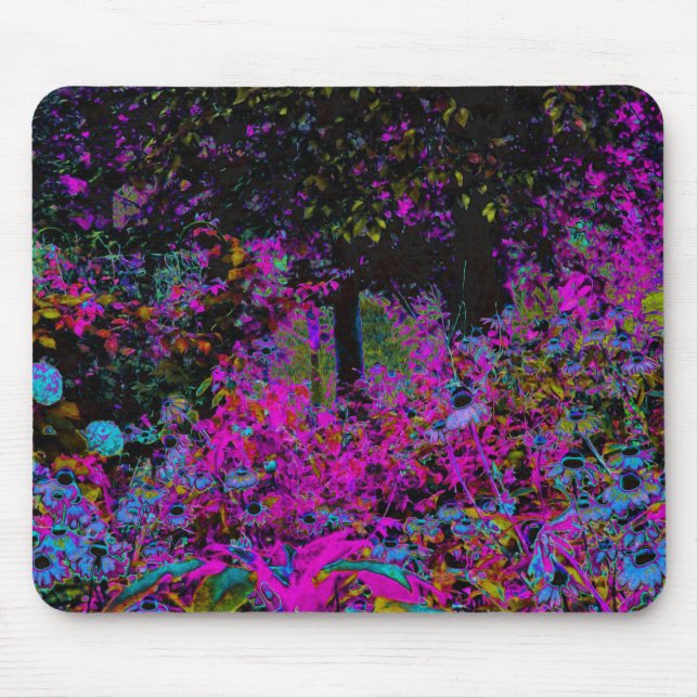 Psychedelisch Hot Pink und Black Garden Sunrise Mousepad (Vorne)