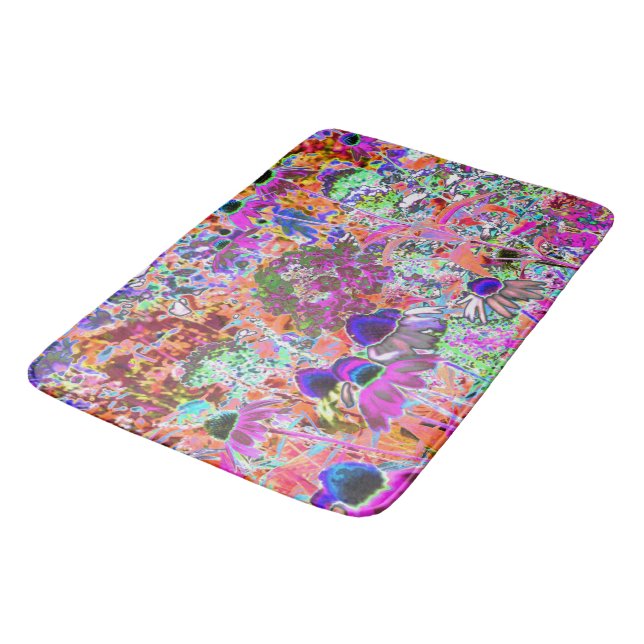 Psychedelisch Hot Pink und Linse Green Garden Blum Badematte (Schrägansicht)