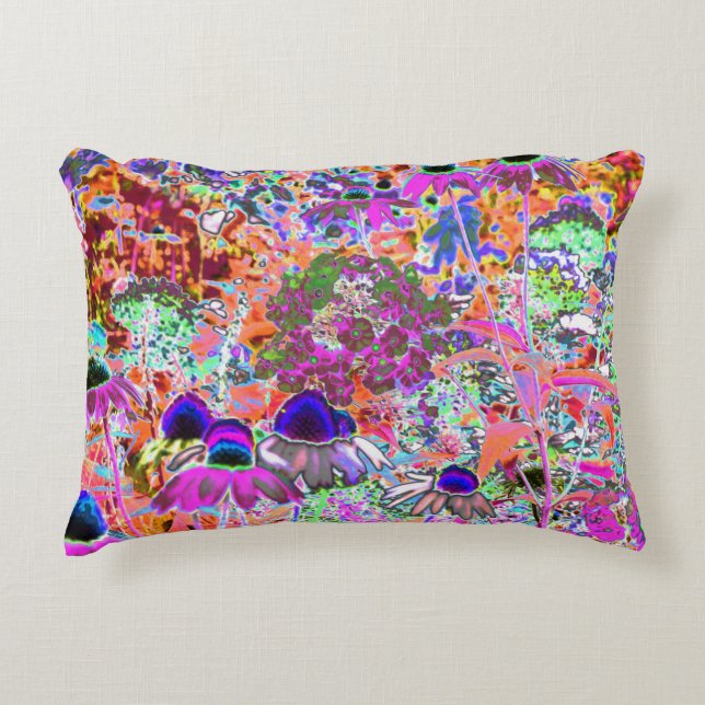 Psychedelisch Hot Pink und Linse Green Garden Blum Dekokissen (Vorderseite)