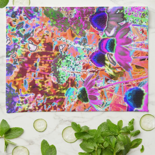 Psychedelisch Hot Pink und Linse Green Garden Blum Geschirrtuch (Gefaltet)