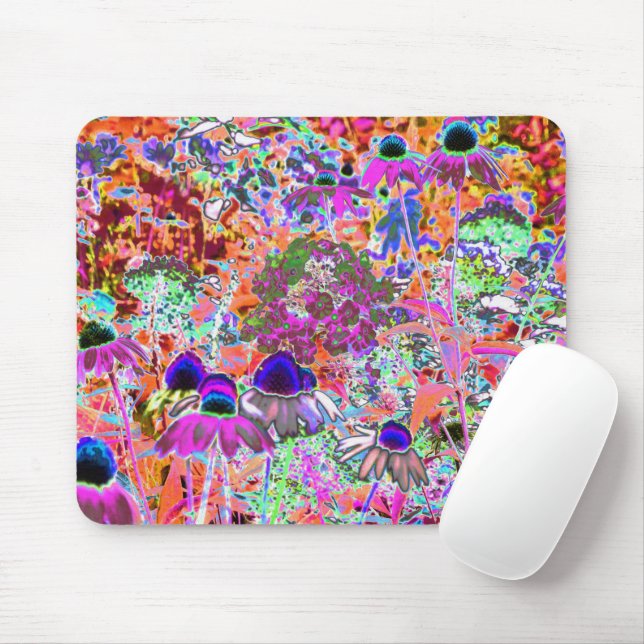 Psychedelisch Hot Pink und Linse Green Garden Blum Mousepad (Mit Mouse)