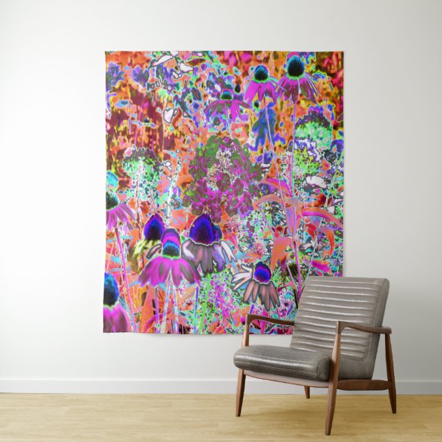 Psychedelisch Hot Pink und Linse Green Garden Blum Wandteppich (Beispiel)