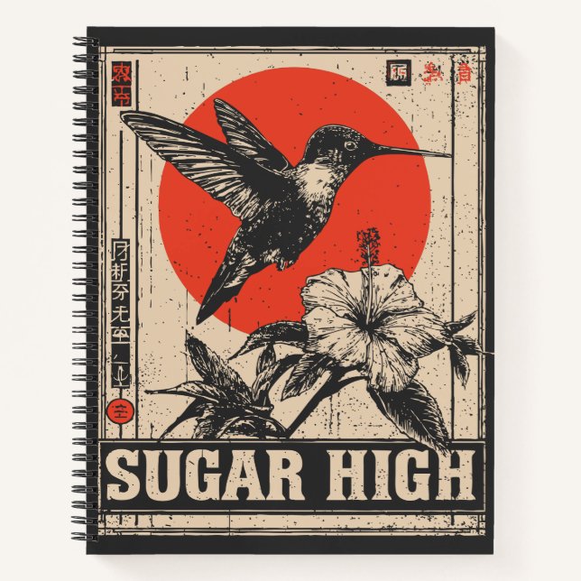 Psychedelisch Hummingbird Retro Festival Design Notizbuch (Vorderseite)