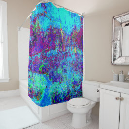 Psychedelisch Impressionistisch Blauer Garten Land Duschvorhang