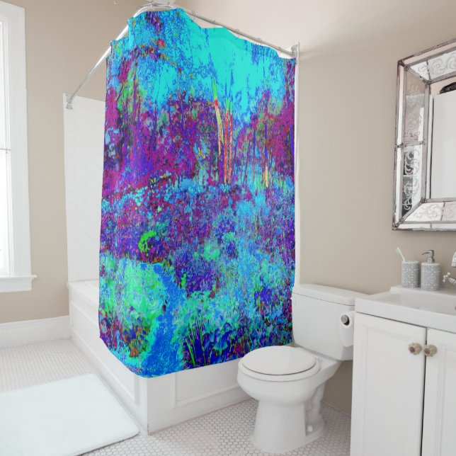 Psychedelisch Impressionistisch Blauer Garten Land Duschvorhang (Beispiel)