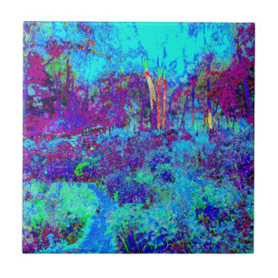 Psychedelisch Impressionistisch Blauer Garten Land Fliese