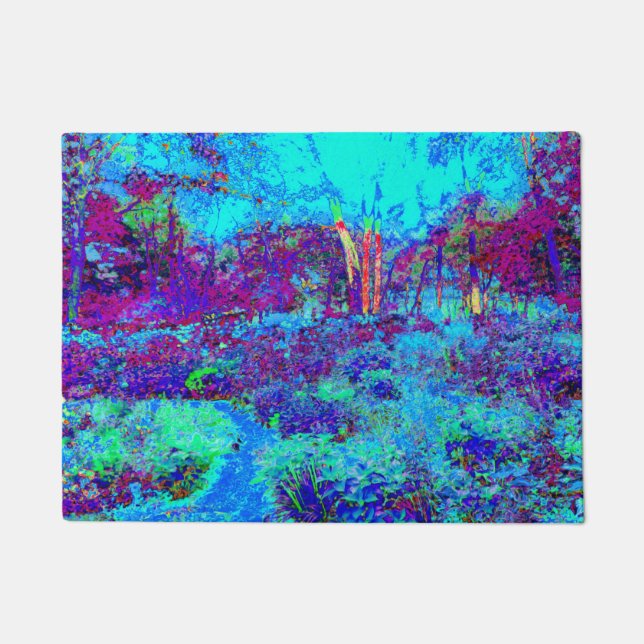 Psychedelisch Impressionistisch Blauer Garten Land Fußmatte (Vorderseite)