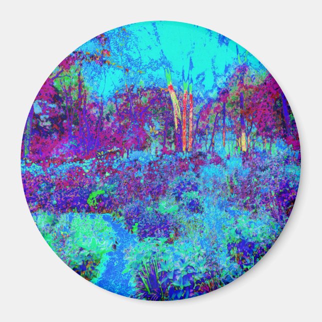 Psychedelisch Impressionistisch Blauer Garten Land Magnet (Vorne)