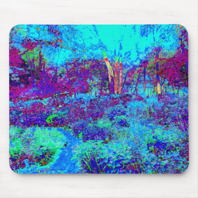Psychedelisch Impressionistisch Blauer Garten Land Mousepad (Vorne)